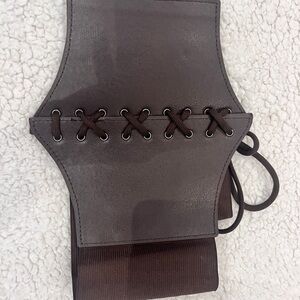 Brown Corset Belt with Lace-Up Detail Button up